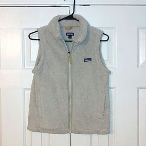 Patagonia Light Grey Full Zip Sherpa Fleece Vest Kids Size XL 14